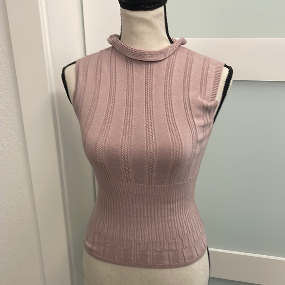 Pink Sleeveless Ribbed Knit Top